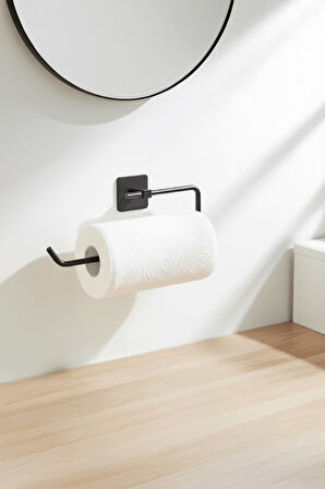 Siyah Yapışkanlı Solo Havluluk – Kare Topuzlu, (Yapıştır/Vidala) Montajlı Metal Banyo Askısı 
