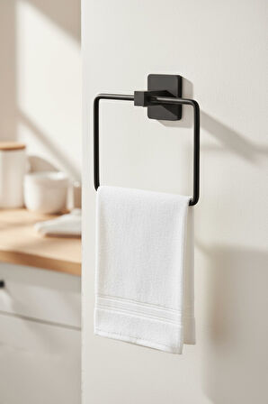 Siyah Kare Havluluk – Kare Topuzlu, (Yapıştır/Vidala) Montajlı Dayanıklı Metal Havlu Askısı