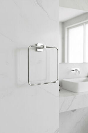 Krom Kare Topuzlu Kare Havluluk – (Yapıştır/Vidala) Montajlı, Parlak Kaplama Dayanıklı Metal Askı