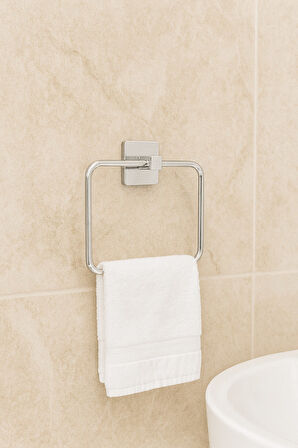 Krom Kare Topuzlu Kare Havluluk – (Yapıştır/Vidala) Montajlı, Parlak Kaplama Dayanıklı Metal Askı