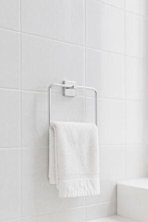 Krom Kare Topuzlu Kare Havluluk – (Yapıştır/Vidala) Montajlı, Parlak Kaplama Dayanıklı Metal Askı