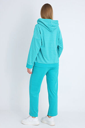 Kadın Pembe Fermuarlı Cepli Uzun Kollu Pamuklu Alt Üst Takım