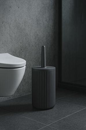 Lines Serisi Antrasit/Gri Akrilik Tuvalet Fırçası – Silindir Standlı, 34cm, Kolay Temizlik - 3371
