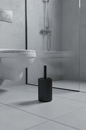 Lines Serisi Siyah Akrilik Tuvalet Fırçası – Silindir Standlı, 34cm, Kolay Temizlik - 3371