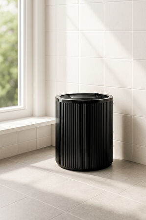 Lines Serisi Siyah Akrilik Çöp Kovası – Silindir, 5 Litre, 25cm, Kolay Temizlenir - 3372