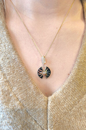 Altın siyah Mineli Güneş Kolye