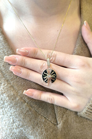 Altın siyah Mineli Güneş Kolye