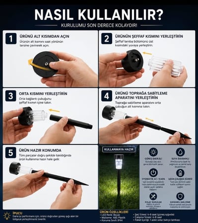 MR 10 Adet Solar Bahçe Aydınlatması – Güneş Enerjili LED Işık, Otomatik Yanan Dış Mekan Bahçe Lambası