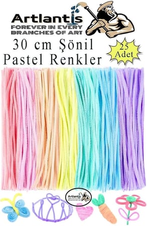 Şönil Pastel Metalik ve Ana Renkler 30 cm 75 li 1 Paket Renkli Tüylü Tel Peluş Tel 30 cm Elişi Okul Projeleri Süsleme