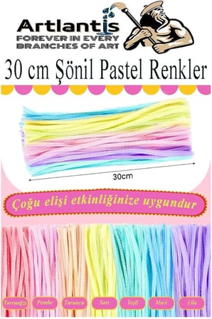Şönil Pastel Metalik ve Ana Renkler 30 cm 75 li 1 Paket Renkli Tüylü Tel Peluş Tel 30 cm Elişi Okul Projeleri Süsleme