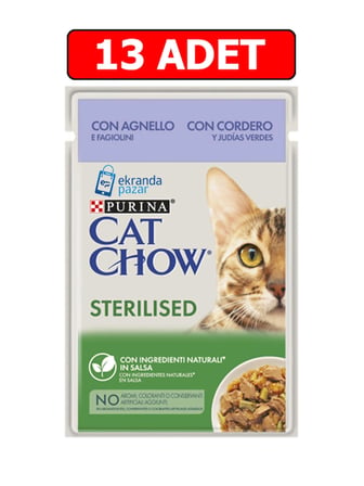 Cat Chow Sterilised Kuzu Etli ve Yeşil Fasulyeli Kısırlaştırılmış Kedi Yaş Maması 85GR 13 Adet Pouch
