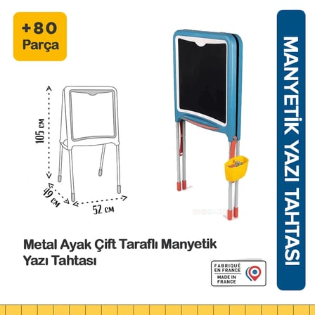 Eğlenceli ve Öğretici - Smoby Metal Ayaklı Çift Taraflı Manyetik Yazı Tahtası Seti