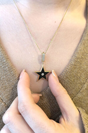 Siyah Mineli Altın Yıldız Kolye