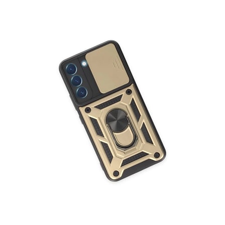 Samsung Uyumlu Galaxy S23 Kılıf Pars Lens Yüzüklü Silikon - Gold