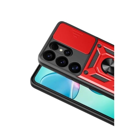 Samsung Uyumlu Galaxy S26 Ultra Pars Lens Yüzüklü Silikon - Kırmızı