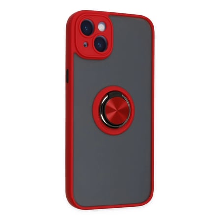 İphone 14 Kılıf Montreal Yüzüklü Silikon Kapak - Kırmızı