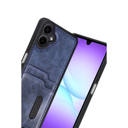 Samsung Uyumlu Galaxy A07 4g Sara Kartvizitli Deri Kılıf - Lacivert