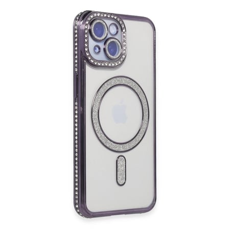 İphone 15 Kılıf Joke Simli Magneticsafe Kılıf - Derin Mor