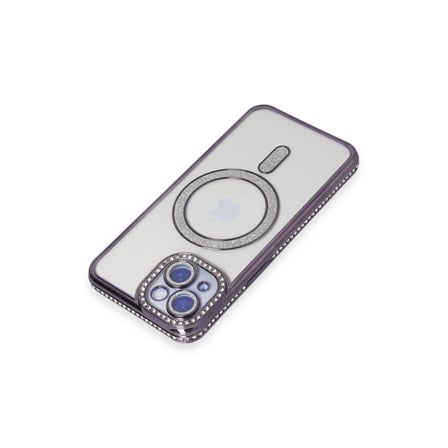 İphone 15 Kılıf Joke Simli Magneticsafe Kılıf - Derin Mor