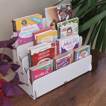 Mingitav Mini Lucky Montessori Çocuk Kitaplığı 4 Raflı Ahşap Çocuk Odası Kitaplık Masaüstü Mini Kitaplık (Beyaz)