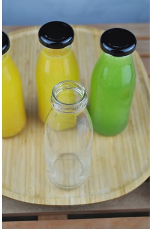 3 Adet Cam Şişe Meyve Suyu Ayran Detoks Şişesi 250 ml Siyah Metal Kapaklı Şişe