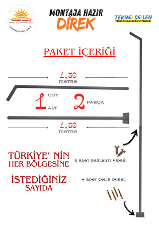 250W SOLAR BAHÇE LAMBASI CT-4641 + 3M. LAMBA DİREĞİ