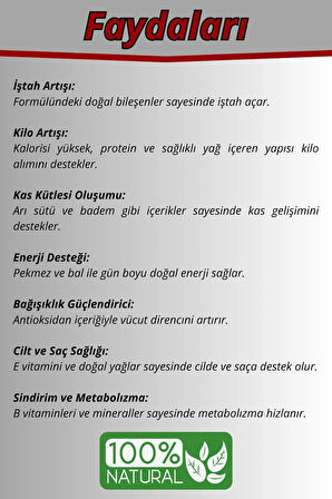 250gr -Kilo aldırıcı - iştah Açıcı %100 Doğal Takviye | Pekmez Bal Tahin Arı Sütü Badem Ceviz Karışımı