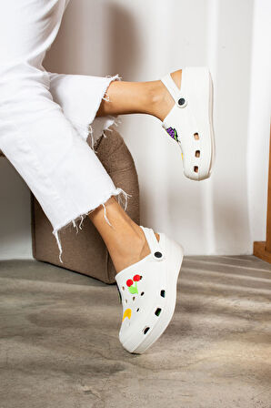 Novelido Yüksek Taban Siyah - Beyaz - Pembe Kadın Sabo Terlik Masaj Tabanlı Hafif Meyveli 251