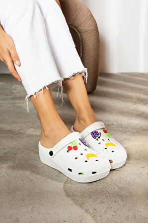 Novelido Yüksek Taban Siyah - Beyaz - Pembe Kadın Sabo Terlik Masaj Tabanlı Hafif Meyveli 251