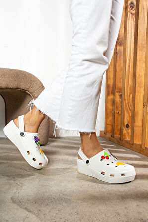 Novelido Yüksek Taban Siyah - Beyaz - Pembe Kadın Sabo Terlik Masaj Tabanlı Hafif Meyveli 251