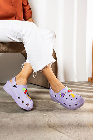 Novelido Yüksek Taban Siyah - Beyaz - Pembe Kadın Sabo Terlik Masaj Tabanlı Hafif Meyveli 251