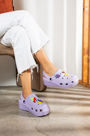 Novelido Yüksek Taban Siyah - Beyaz - Pembe Kadın Sabo Terlik Masaj Tabanlı Hafif Meyveli 251