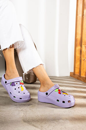 Novelido Yüksek Taban Siyah - Beyaz - Pembe Kadın Sabo Terlik Masaj Tabanlı Hafif Meyveli 251