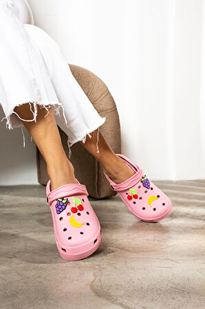 Novelido Yüksek Taban Siyah - Beyaz - Pembe Kadın Sabo Terlik Masaj Tabanlı Hafif Meyveli 251