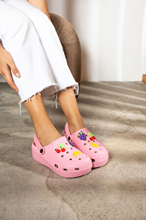 Novelido Yüksek Taban Siyah - Beyaz - Pembe Kadın Sabo Terlik Masaj Tabanlı Hafif Meyveli 251