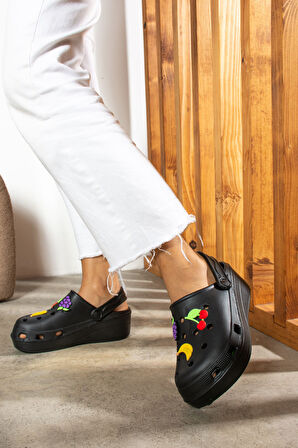 Novelido Yüksek Taban Siyah - Beyaz - Pembe Kadın Sabo Terlik Masaj Tabanlı Hafif Meyveli 251