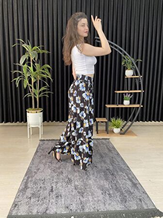 ESPOİRPLUS KADIN MOZAİK ÇİÇEK  DESENLİ BÜZGÜLÜ LİKRALI DOKUMA PANTOLON ETEK