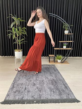 ESPOİRPLUS KADIN KİRİMİT RENK BÜZGÜLÜ LİKRALI DOKUMA PANTOLON ETEK