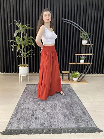 ESPOİRPLUS KADIN KİRİMİT RENK BÜZGÜLÜ LİKRALI DOKUMA PANTOLON ETEK