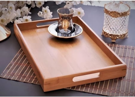 Bambu Dikdörtgen Sunum Tepsi, Bambu Sofra Tepsisi, Çay Tesisi (35cmx25cmx6cm)
