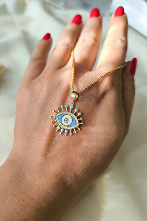 Mavi Göz Altın Nazar Kolye