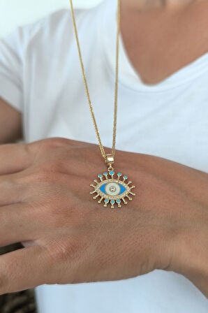Mavi Göz Altın Nazar Kolye