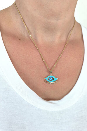 Turkuaz Mineli Göz Altın Nazar Kolye