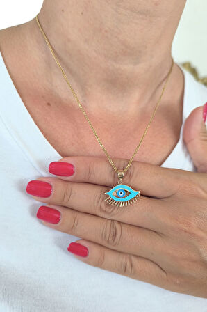 Turkuaz Mineli Göz Altın Nazar Kolye
