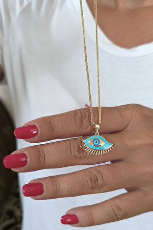Turkuaz Mineli Göz Altın Nazar Kolye