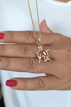 Mineli Altın Kaplumbağa Kolye