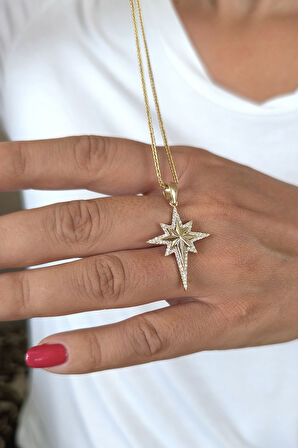 Taşlı Altın Kuzey Yıldızı Kolye