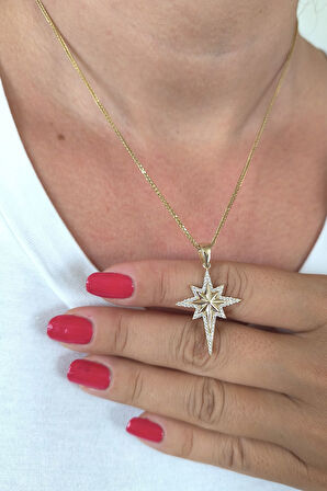 Taşlı Altın Kuzey Yıldızı Kolye