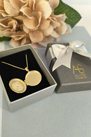 Yuvarlak Altın Aslan Model Madalyon Kolye