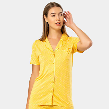 Puanlı Kısa Kol Pijama Takım 3291/Sarı